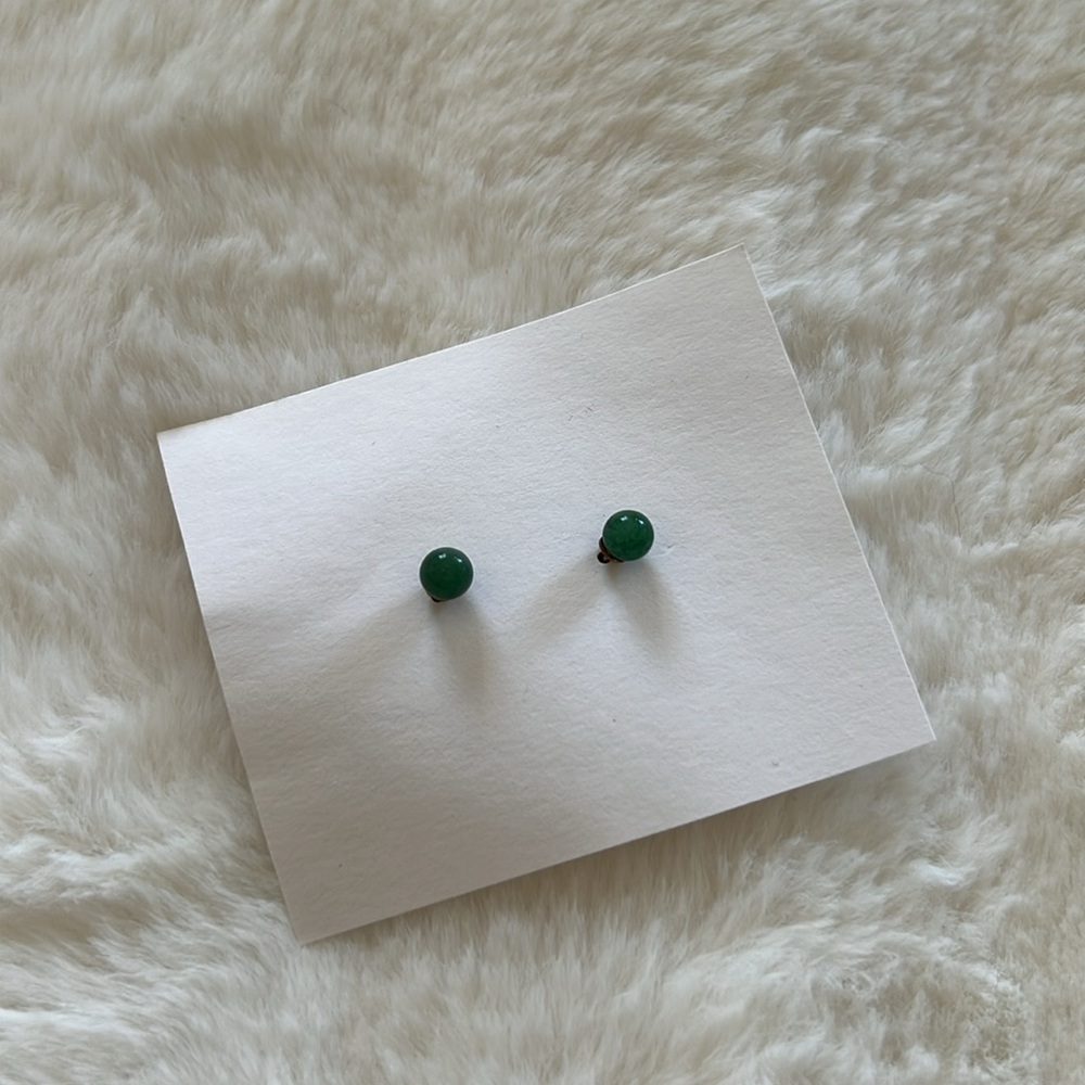 Jade green earrings with gold backings
